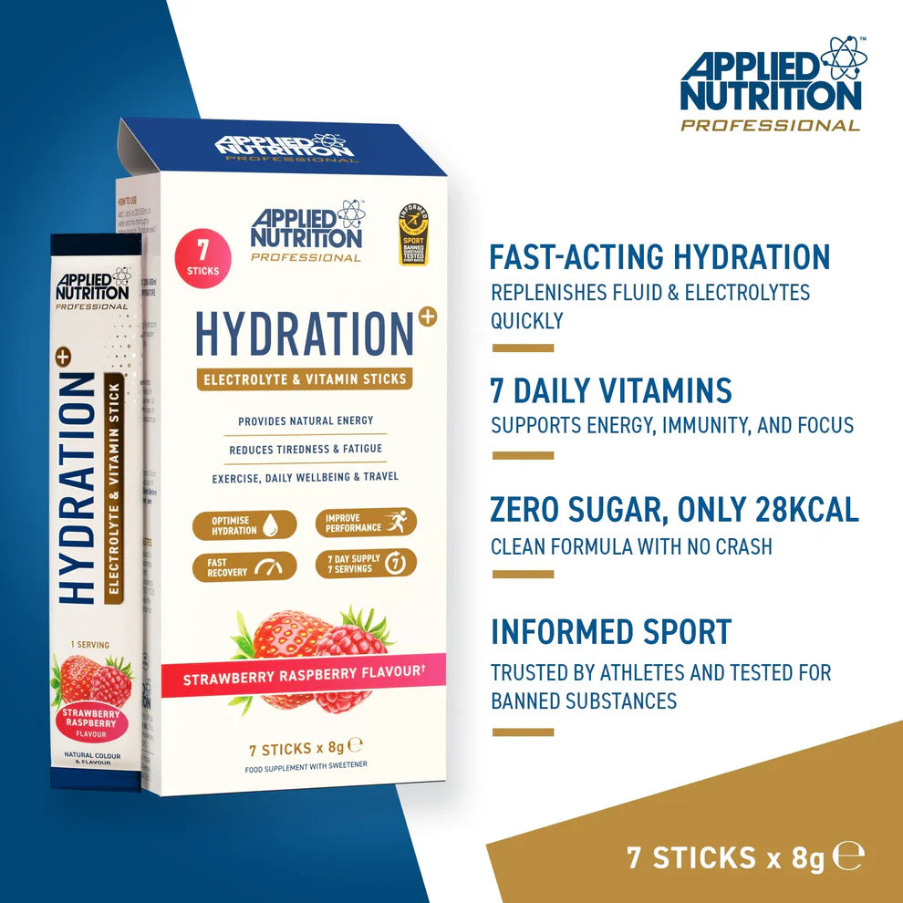 Applied Nutrition Hydration+ Electrolyte and Vitamin Powder Stick Packs (7 x 8g)