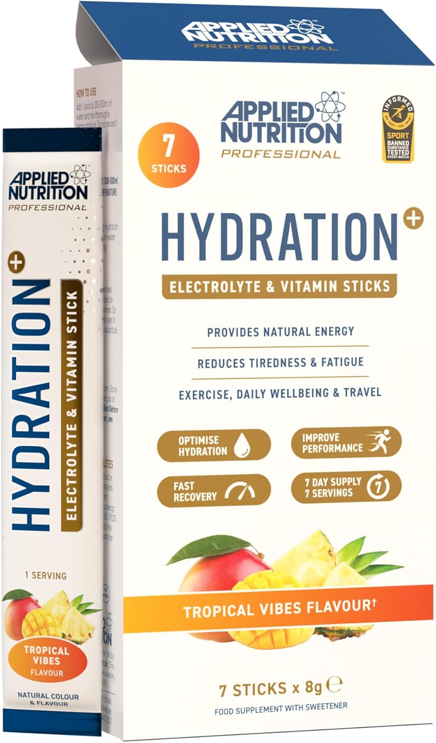 Applied Nutrition Hydration+ Electrolyte and Vitamin Powder Stick Packs (7 x 8g)