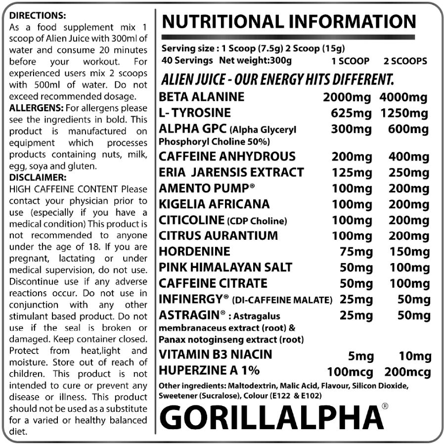 Gorilla Alpha Alien Juice Pre Workout 300g / 40 Servings