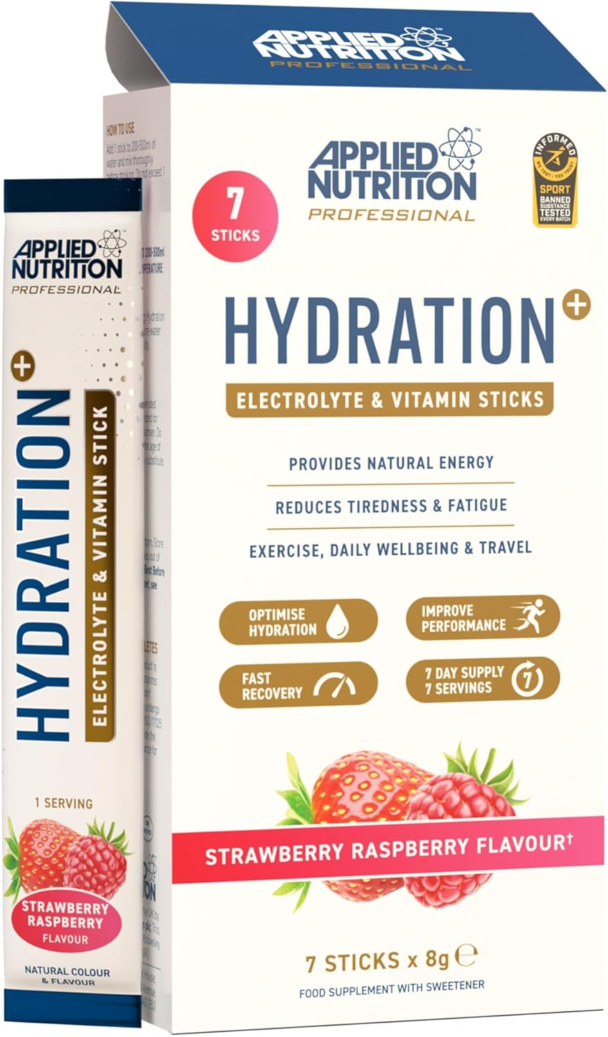 Applied Nutrition Hydration+ Electrolyte and Vitamin Powder Stick Packs (7 x 8g)