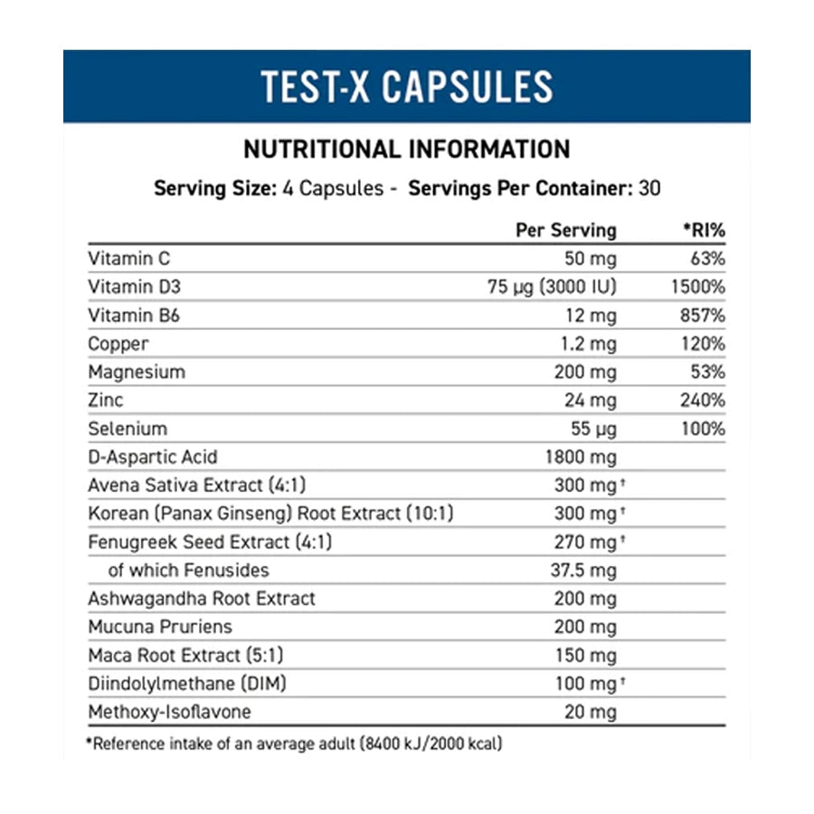 Applied Nutrition Test X Testosterone Support Capsules Label