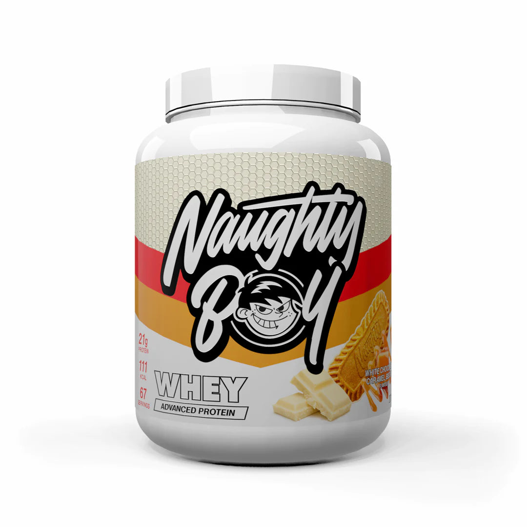 Protéine Whey NAUTGHTY BOY 2kg Saveur Caramel Biscuit - Date Limite 12/2025