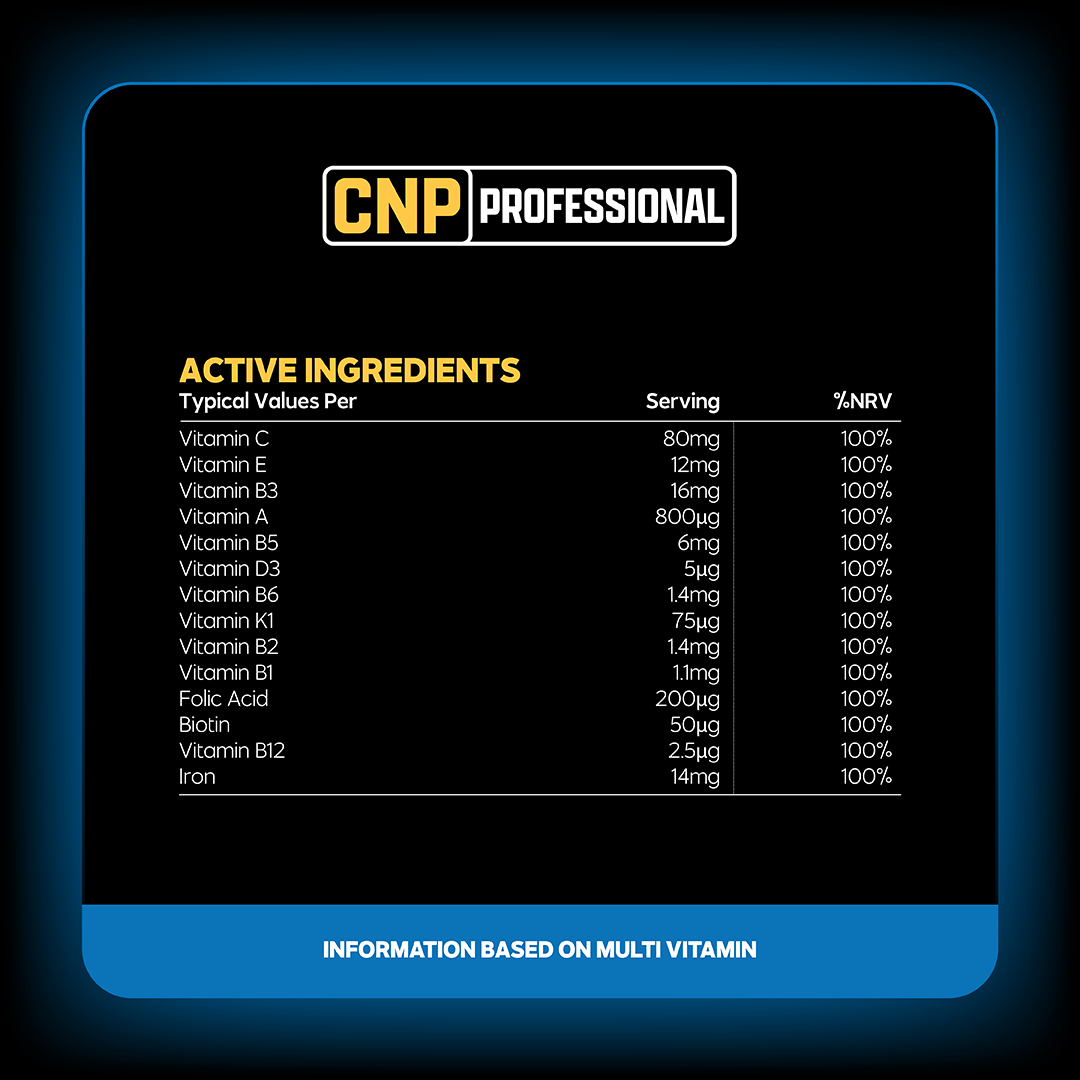CNP Professional Multivitamin nutrition and supplement facts panel