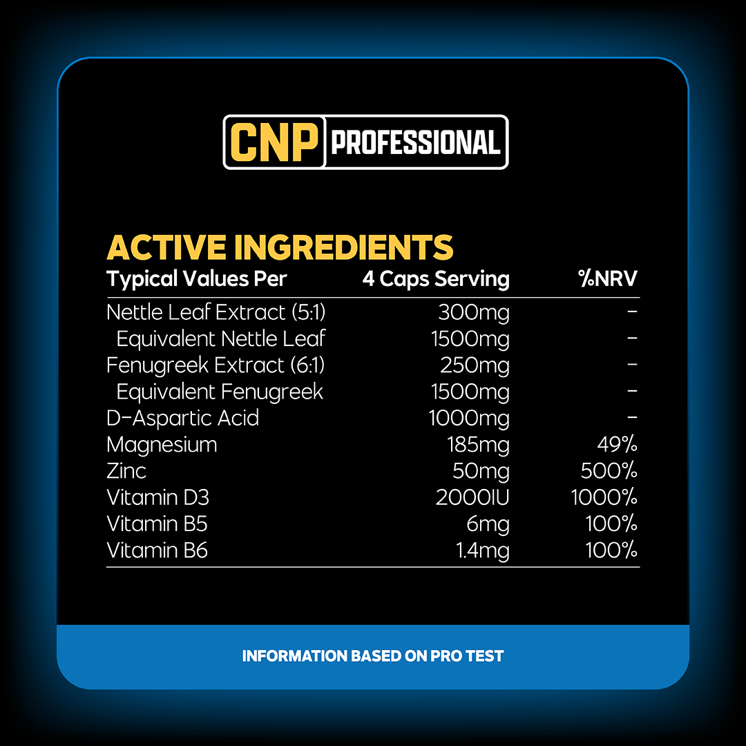 CNP Professional Pro-Test nutrition and supplement facts panel