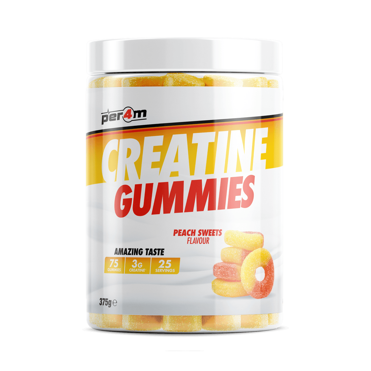 Per4m Creatine Gummies 75 gummies, Peach Sweets flavour, 1g creatine monohydrate per gummy