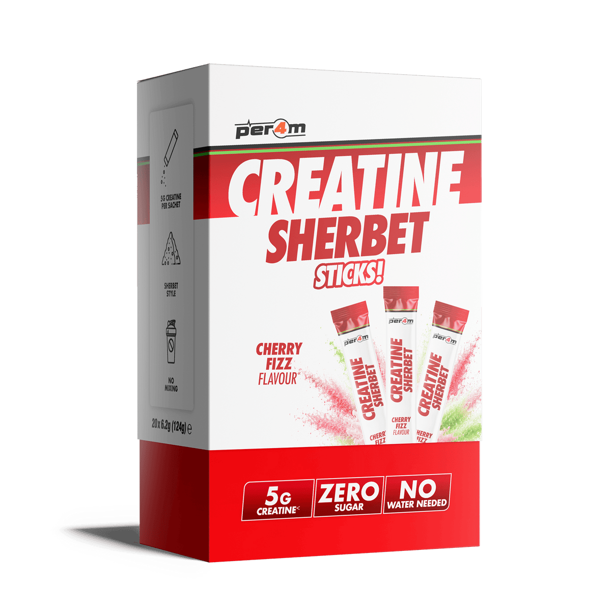 Per4m Creatine Sherbet Sticks 20 x 6.2g box Cherry Fizz