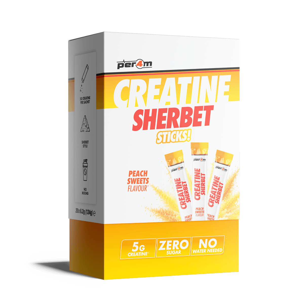Per4m Creatine Sherbet Sticks 20 x 6.2g box Peach Sweets