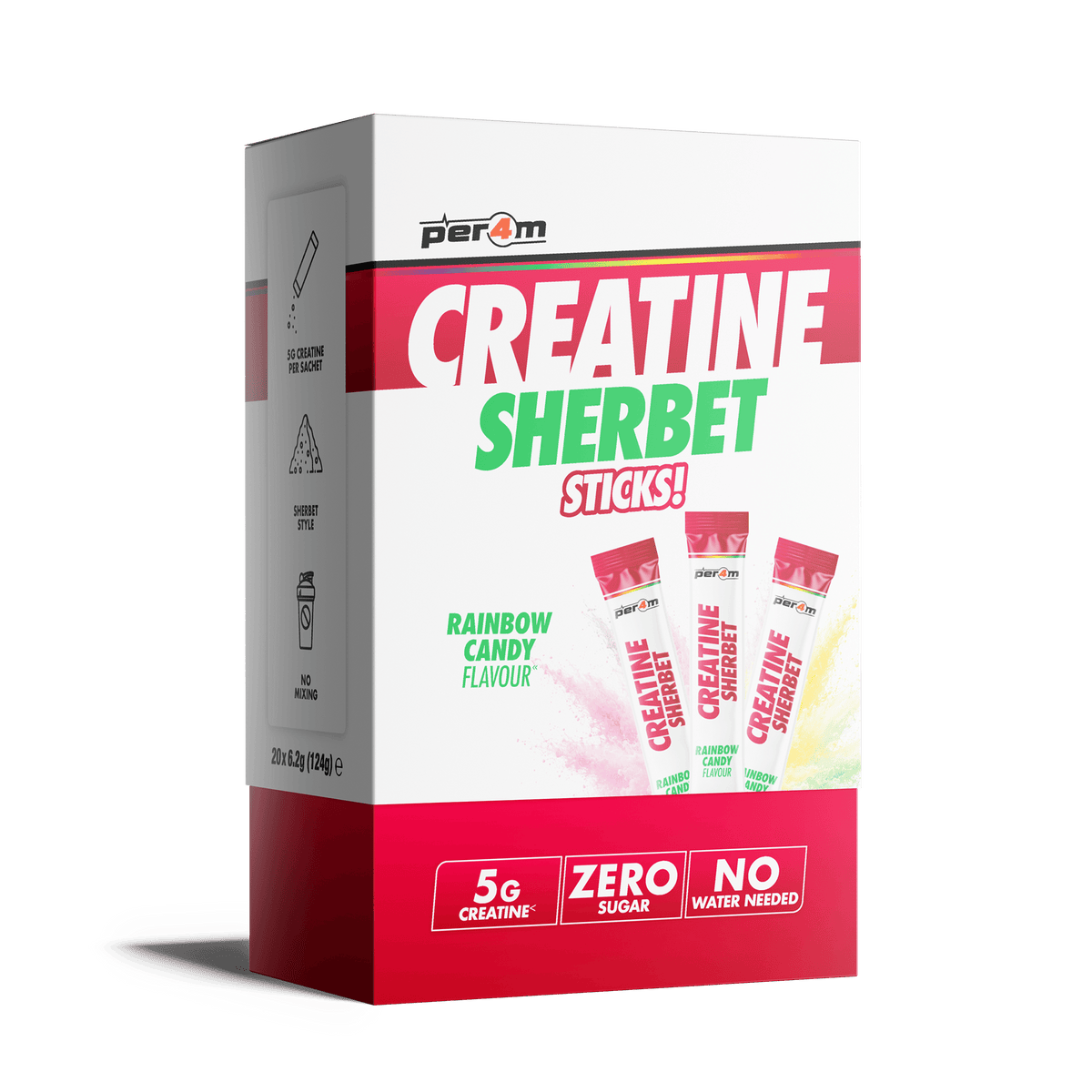 Per4m Creatine Sherbet Sticks 20 x 6.2g box Rainbow Candy