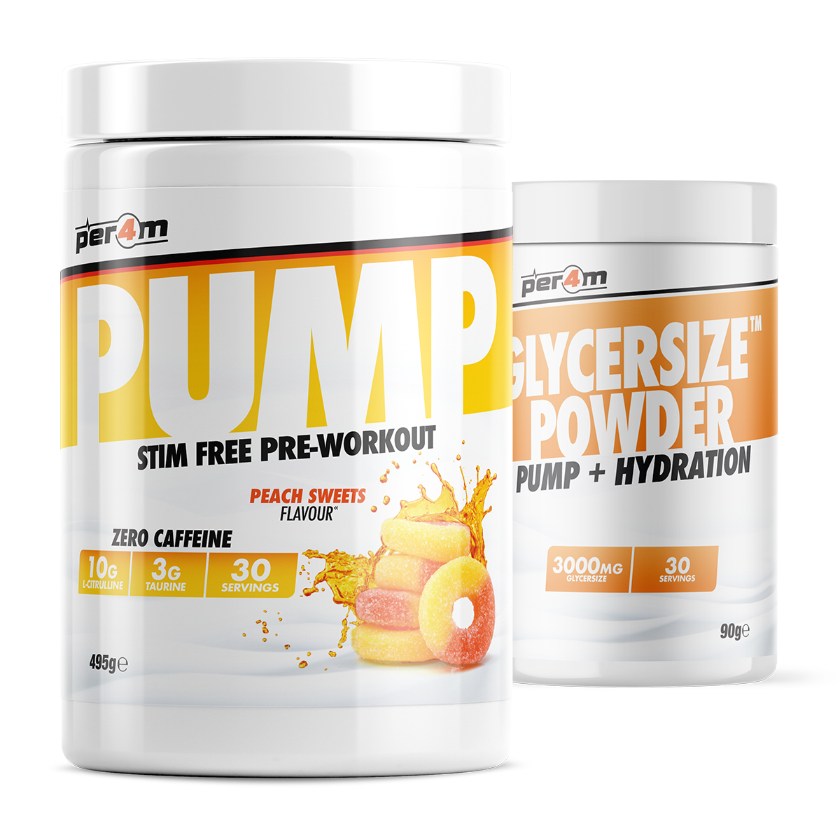 Per4m PUMP Stim Free Pre Workout 495g Peach Sweets