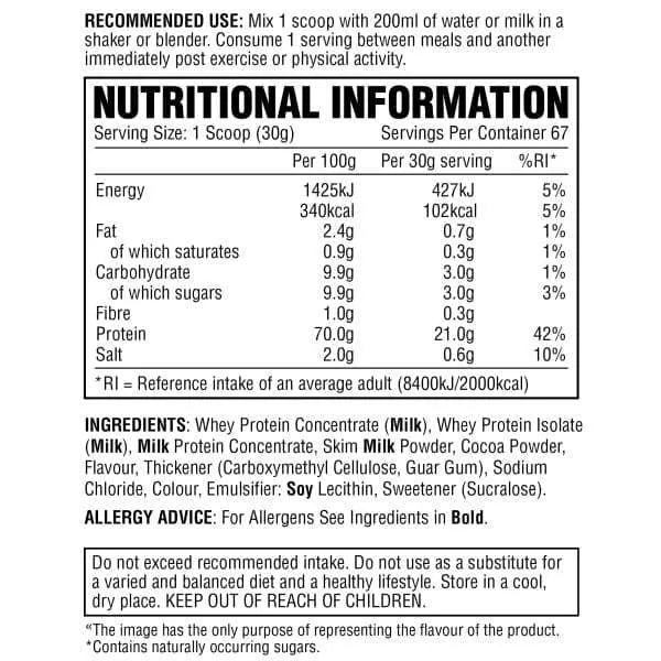 Per4m Whey Advanced Protein Powder Nutritional Label