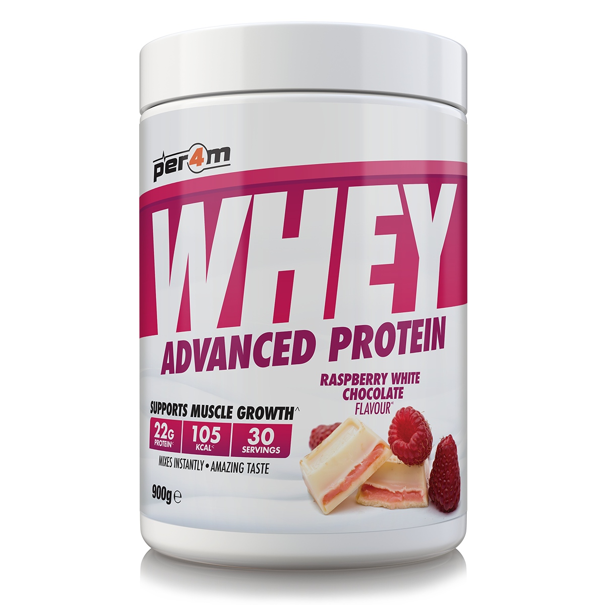 Per4m Whey Advanced Protein Powder Raspberry White Chocolate 900g