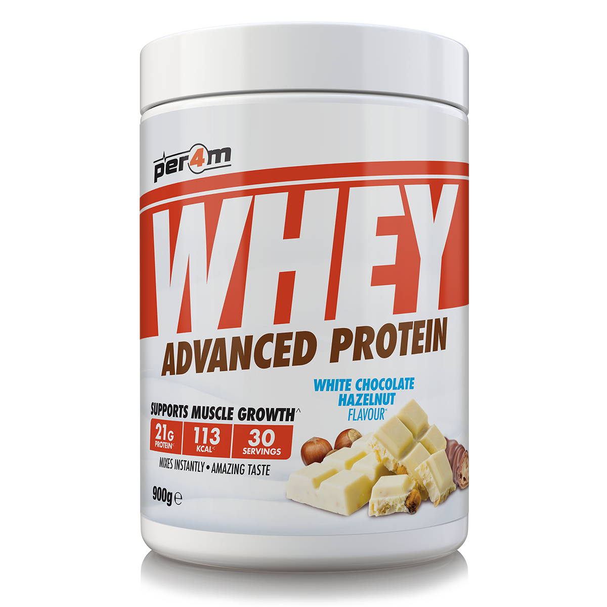 Per4m Whey Advanced Protein Powder White Chocolate Hazelnut 900g