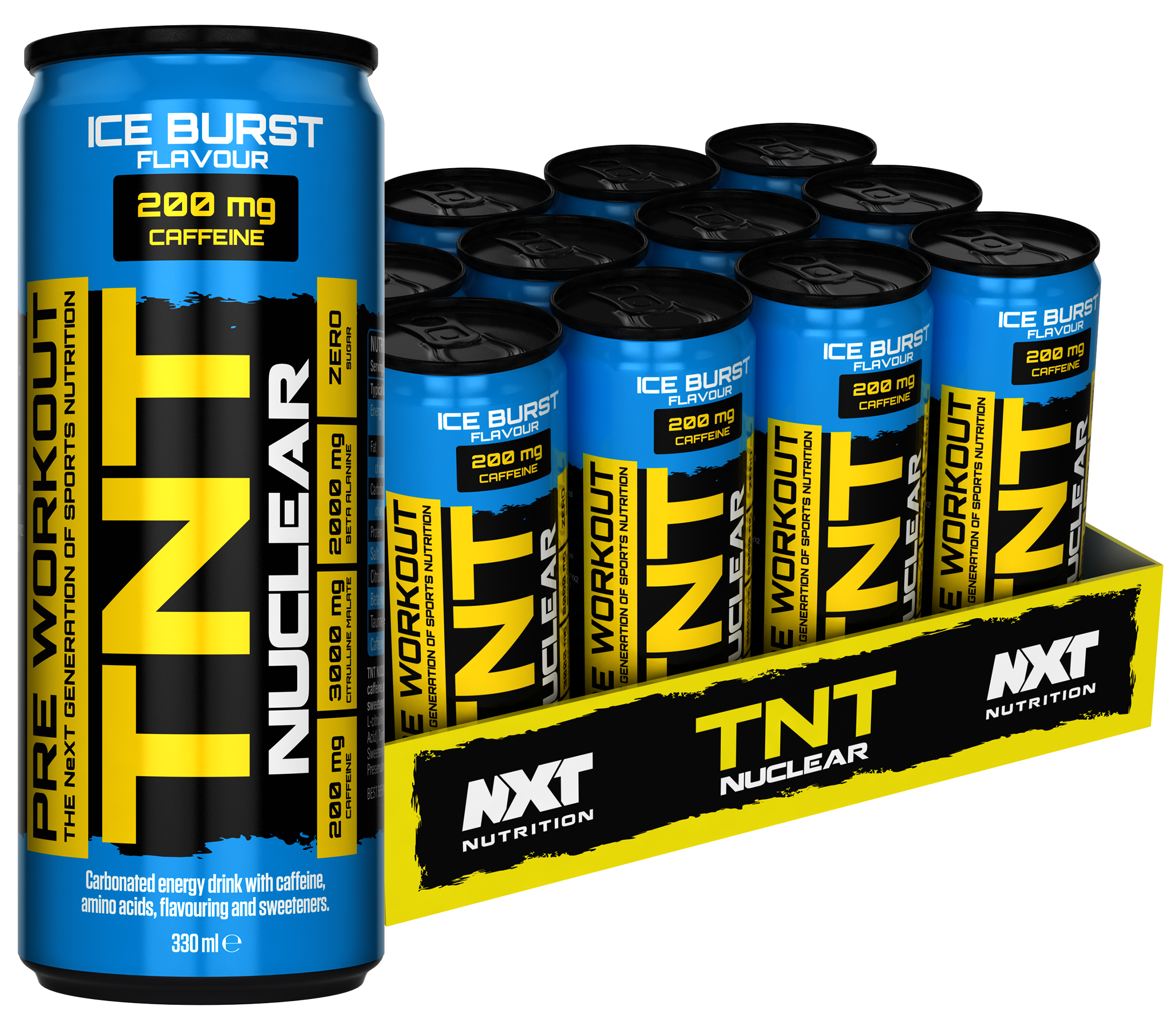 NXT Nutrition TNT Nuclear Energy Drink 12 x 330ml Cans Ice Burst